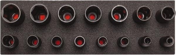 Proto - 15 Piece 1/2" Drive Black Finish Deep Well Socket Set - 6 Points, 3/8" to 1-1/4" Range, Inch Measurement Standard - Exact Tool & Supply