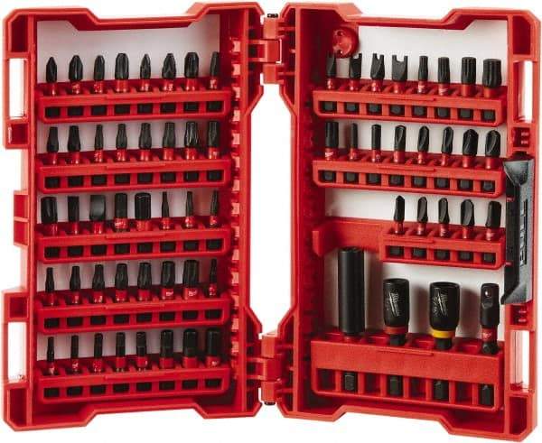 Milwaukee Tool - 65 Piece, Magnetic Bit Holder - 5/64 to 1/4" Hex, #1 to #3, Drilling/Screwdriving Utility Accessory Set Kit, 1/4" Hex Drive, Phillips, Slotted, Torx, Square Point - Exact Tool & Supply