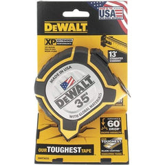 DeWALT - 35' x 1-1/4" Yellow Steel Blade Tape Measure - 1/16" Graduation, Yellow/Black ABS Plastic Case - Exact Tool & Supply