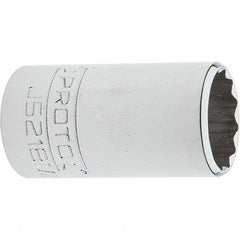 Proto - 3/8" Drive, Intermediate Hand Socket - 12 Points, 1-25/32" OAL, Steel, Full Polish Finish - Exact Tool & Supply