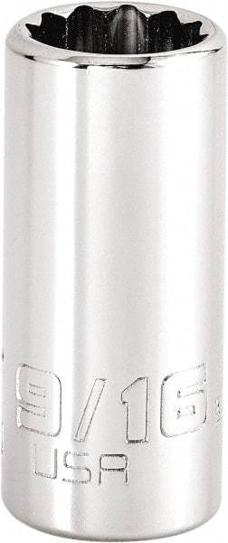 Proto - 9/16", 3/8" Drive, Intermediate Hand Socket - 12 Points, 1-47/64" OAL, Steel, Full Polish Finish - Exact Tool & Supply