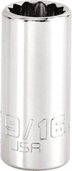 Proto - 9/16", 3/8" Drive, Intermediate Hand Socket - 12 Points, 1-47/64" OAL, Steel, Full Polish Finish - Exact Tool & Supply