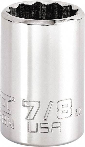 Proto - 7/8", 3/8" Drive, Intermediate Hand Socket - 12 Points, 1-47/64" OAL, Steel, Full Polish Finish - Exact Tool & Supply