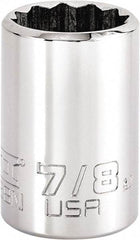 Proto - 7/8", 3/8" Drive, Intermediate Hand Socket - 12 Points, 1-47/64" OAL, Steel, Full Polish Finish - Exact Tool & Supply