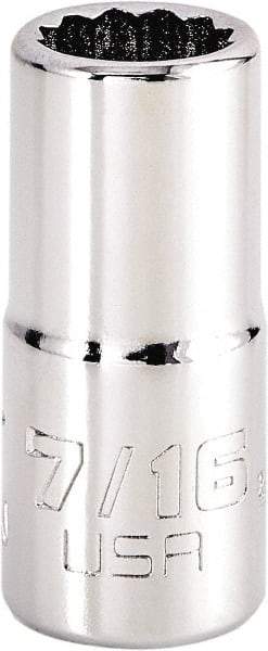 Proto - 7/16", 3/8" Drive, Intermediate Hand Socket - 12 Points, 1-25/32" OAL, Steel, Full Polish Finish - Exact Tool & Supply
