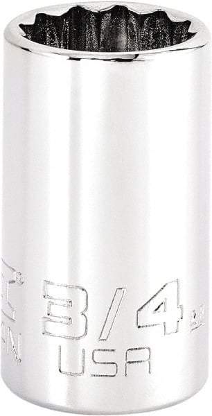 Proto - 3/4", 3/8" Drive, Intermediate Hand Socket - 12 Points, 1-47/64" OAL, Steel, Full Polish Finish - Exact Tool & Supply