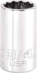 Proto - 3/4", 3/8" Drive, Intermediate Hand Socket - 12 Points, 1-47/64" OAL, Steel, Full Polish Finish - Exact Tool & Supply