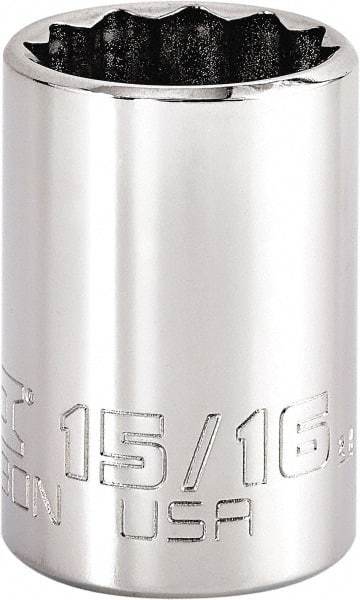 Proto - 15/16", 3/8" Drive, Intermediate Hand Socket - 12 Points, 1-47/64" OAL, Steel, Full Polish Finish - Exact Tool & Supply