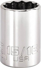 Proto - 15/16", 3/8" Drive, Intermediate Hand Socket - 12 Points, 1-47/64" OAL, Steel, Full Polish Finish - Exact Tool & Supply