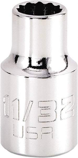 Proto - 11/32", 3/8" Drive, Intermediate Hand Socket - 12 Points, 1-15/64" OAL, Steel, Full Polish Finish - Exact Tool & Supply