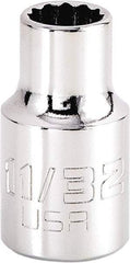 Proto - 11/32", 3/8" Drive, Intermediate Hand Socket - 12 Points, 1-15/64" OAL, Steel, Full Polish Finish - Exact Tool & Supply