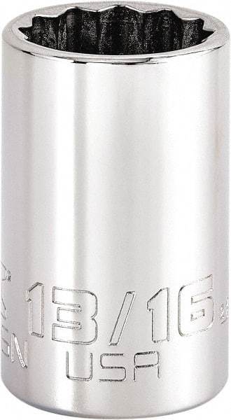 Proto - 13/16", 3/8" Drive, Intermediate Hand Socket - 12 Points, 1-47/64" OAL, Steel, Full Polish Finish - Exact Tool & Supply