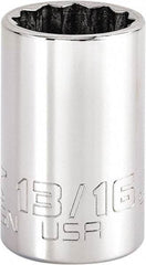 Proto - 13/16", 3/8" Drive, Intermediate Hand Socket - 12 Points, 1-47/64" OAL, Steel, Full Polish Finish - Exact Tool & Supply