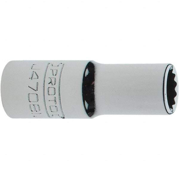 Proto - 1/4", 3/8" Drive, Intermediate Hand Socket - 12 Points, 1-15/64" OAL, Steel, Full Polish Finish - Exact Tool & Supply