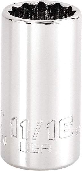 Proto - 11/16", 3/8" Drive, Intermediate Hand Socket - 12 Points, 1-47/64" OAL, Steel, Full Polish Finish - Exact Tool & Supply