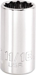 Proto - 11/16", 3/8" Drive, Intermediate Hand Socket - 12 Points, 1-47/64" OAL, Steel, Full Polish Finish - Exact Tool & Supply
