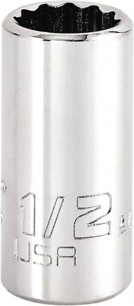 Proto - 1/2", 3/8" Drive, Intermediate Hand Socket - 12 Points, 1-15/64" OAL, Steel, Full Polish Finish - Exact Tool & Supply