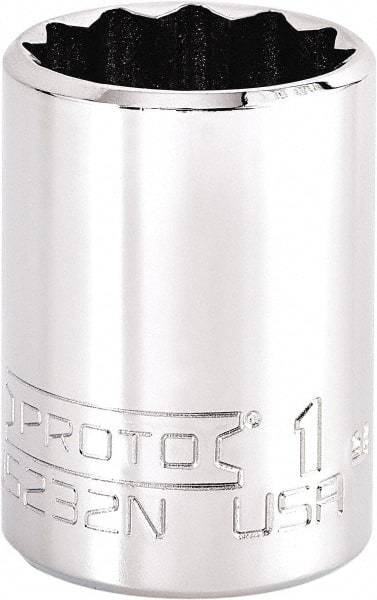 Proto - 1", 3/8" Drive, Intermediate Hand Socket - 12 Points, 1-47/64" OAL, Steel, Full Polish Finish - Exact Tool & Supply