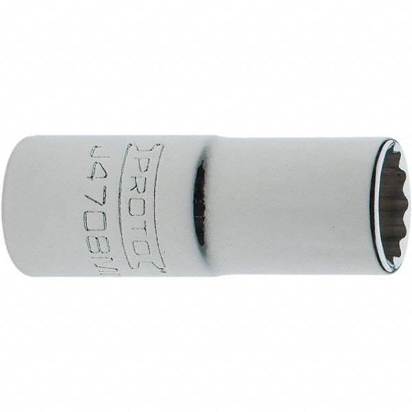 Proto - 1/4" Drive, Intermediate Hand Socket - 12 Points, 1-17/64" OAL, Steel, Full Polish Finish - Exact Tool & Supply