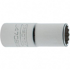 Proto - 1/4" Drive, Intermediate Hand Socket - 12 Points, 1-17/64" OAL, Steel, Full Polish Finish - Exact Tool & Supply