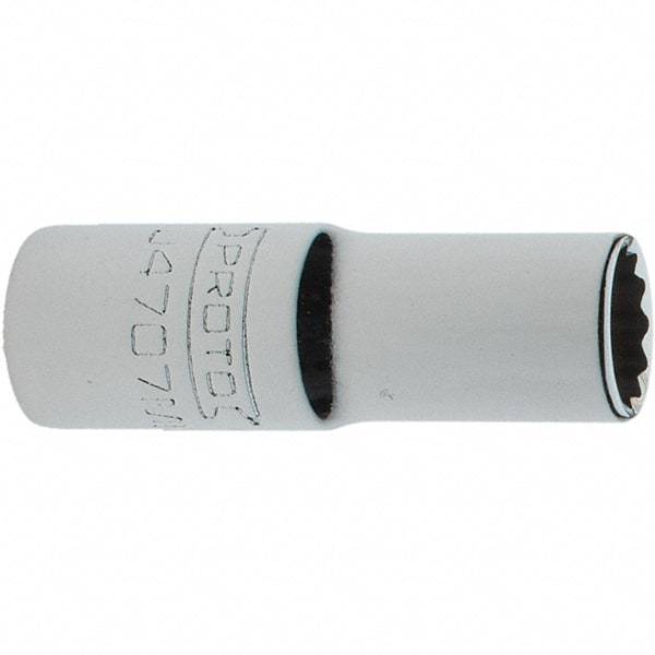Proto - 1/4" Drive, Intermediate Hand Socket - 12 Points, 1-17/64" OAL, Steel, Full Polish Finish - Exact Tool & Supply