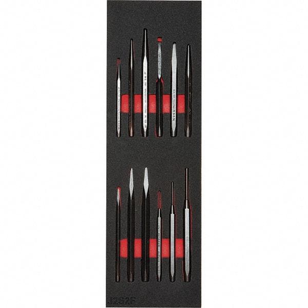 Proto - 12 Piece Diamont Point Chisel, Cold Chisel, Solid, Pin & Center Punch Set - 7/32 to 1/2" Chisel, 1/16 to 3/8" Punch - Exact Tool & Supply