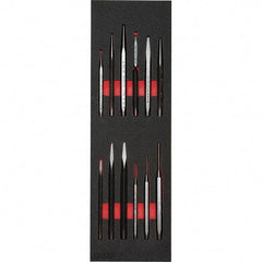 Proto - 12 Piece Diamont Point Chisel, Cold Chisel, Solid, Pin & Center Punch Set - 7/32 to 1/2" Chisel, 1/16 to 3/8" Punch - Exact Tool & Supply
