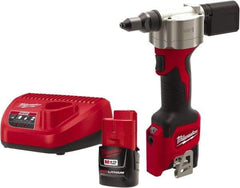 Milwaukee Tool - All up to 3/16" Closed End Rivet Capacity , 2,000 Lb Pull Force Cordless Electric Riveter - 0.8" Stroke Length, 12 Volt, Mandrel Collection, (2) 48-11-2401 Batteries Included - Exact Tool & Supply