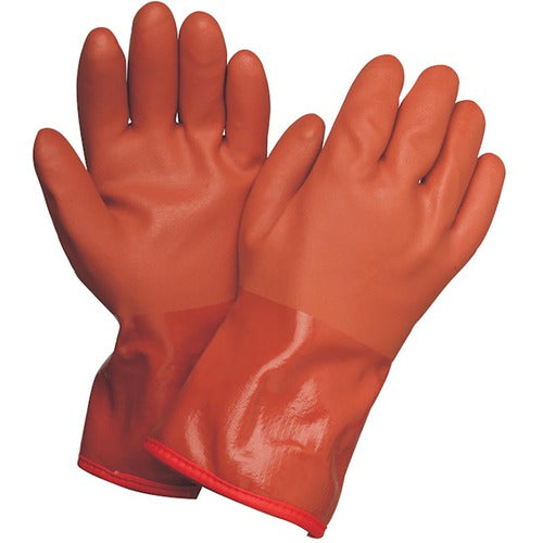 Large Gloves-Powercoat 12″ Double Dipped PVC With Thermal Fleece Lining And Rough Grip Orange - Exact Tool & Supply