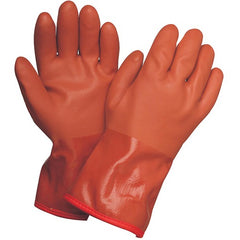 X-Large Gloves-Powercoat 12″ Double Dipped PVC With Thermal Fleece Lining And Rough Grip Orange - Exact Tool & Supply