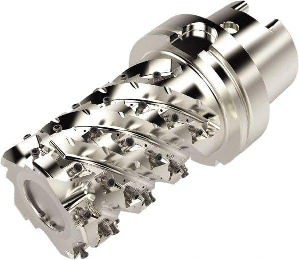 Seco - 80mm Cut Diam, 200mm OAL, Indexable Square Shoulder Helical End Mill - LO.. 12 Inserts, HSK100A Taper Shank, 90° Lead Angle, Through Coolant, Series Square T4-08 - Exact Tool & Supply