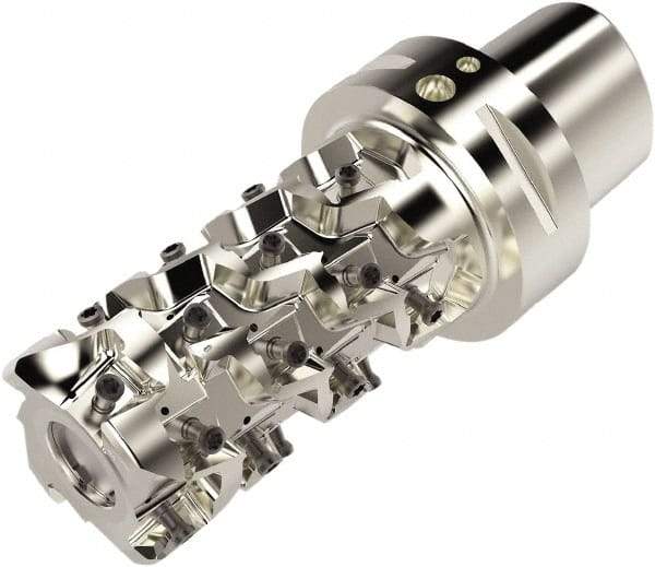 Seco - 50mm Cut Diam, 153mm OAL, Indexable Square Shoulder Helical End Mill - LO.. 12 Inserts, C6 Modular Connection, 90° Lead Angle, Through Coolant, Series Square T4-08 - Exact Tool & Supply