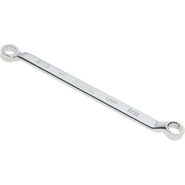 Proto - 1/2" x 9/16" 12 Point Box Wrench - Double End, 53/64" Head Diam x 3/4" Head Thickness, 8-7/8" OAL, Steel, Polished Finish, 15° Offset - Exact Tool & Supply