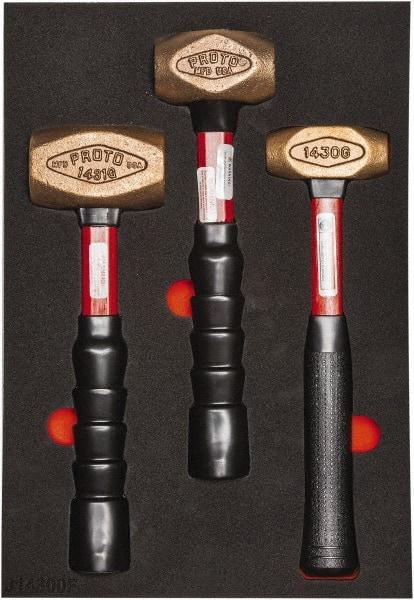 Proto - 3 Piece, 2-5/8, 1-1/2, 1 Lb Head Weight, Dead Blow Hammer Set - 12" OAL, Fiberglass Handles - Exact Tool & Supply