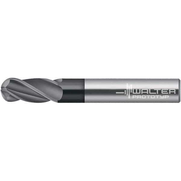 Walter-Prototyp - 9mm Diam, 19mm LOC, 2 Flute Solid Carbide Ball End Mill - TiAlN Finish, 100mm OAL, 10mm Shank Diam - Exact Tool & Supply