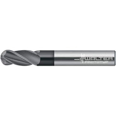 Walter-Prototyp - 9mm Diam, 19mm LOC, 2 Flute Solid Carbide Ball End Mill - TiAlN Finish, 100mm OAL, 10mm Shank Diam - Exact Tool & Supply