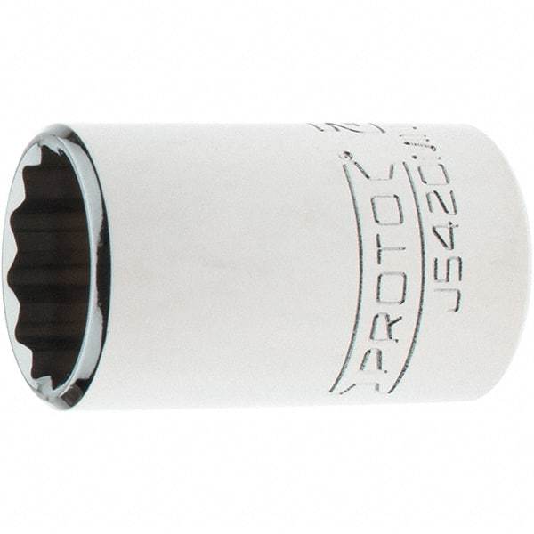 Proto - 1/2" Drive, Standard Hand Socket - 12 Points, 1-3/4" OAL, Steel, Chrome Finish - Exact Tool & Supply