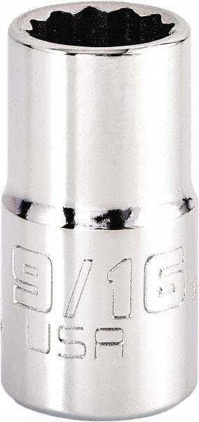 Proto - 9/16", 1/2" Drive, Standard Hand Socket - 12 Points, 1-5/8" OAL, Steel, Chrome Finish - Exact Tool & Supply
