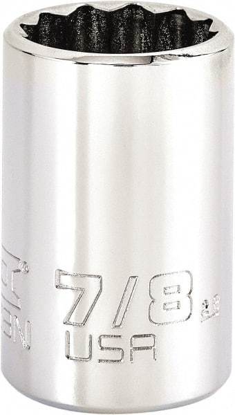 Proto - 7/8", 1/2" Drive, Standard Hand Socket - 12 Points, 1-13/16" OAL, Steel, Chrome Finish - Exact Tool & Supply