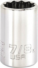Proto - 7/8", 1/2" Drive, Standard Hand Socket - 12 Points, 1-13/16" OAL, Steel, Chrome Finish - Exact Tool & Supply