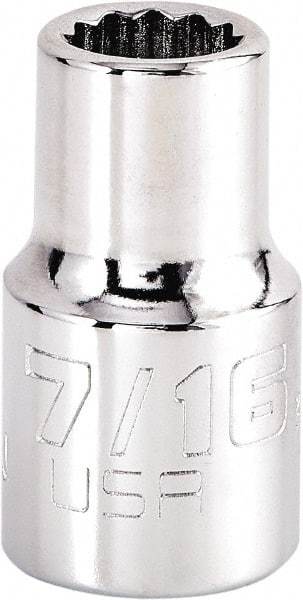 Proto - 7/16", 1/2" Drive, Standard Hand Socket - 12 Points, 1-17/32" OAL, Steel, Chrome Finish - Exact Tool & Supply