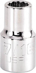 Proto - 7/16", 1/2" Drive, Standard Hand Socket - 12 Points, 1-17/32" OAL, Steel, Chrome Finish - Exact Tool & Supply