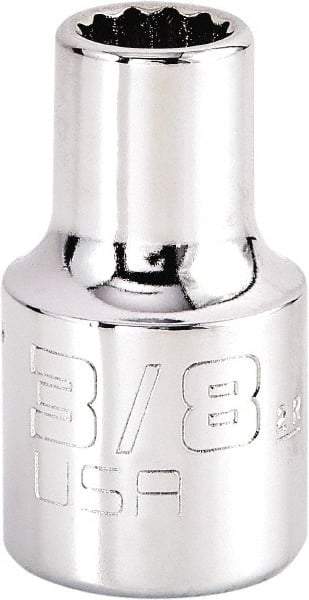 Proto - 3/8", 1/2" Drive, Standard Hand Socket - 12 Points, 1-17/32" OAL, Steel, Chrome Finish - Exact Tool & Supply