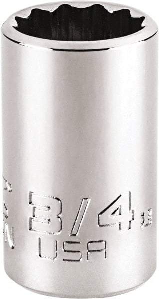 Proto - 3/4", 1/2" Drive, Standard Hand Socket - 12 Points, 1-3/4" OAL, Steel, Chrome Finish - Exact Tool & Supply