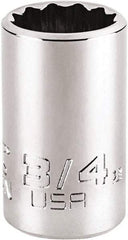 Proto - 3/4", 1/2" Drive, Standard Hand Socket - 12 Points, 1-3/4" OAL, Steel, Chrome Finish - Exact Tool & Supply