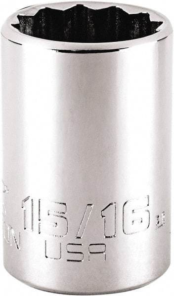 Proto - 15/16", 1/2" Drive, Standard Hand Socket - 12 Points, 1-7/8" OAL, Steel, Chrome Finish - Exact Tool & Supply