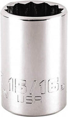 Proto - 15/16", 1/2" Drive, Standard Hand Socket - 12 Points, 1-7/8" OAL, Steel, Chrome Finish - Exact Tool & Supply