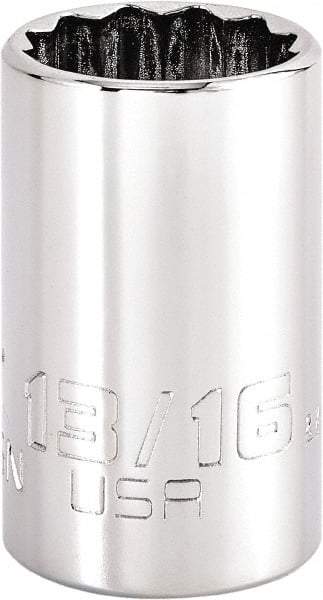 Proto - 13/16", 1/2" Drive, Standard Hand Socket - 12 Points, 1-3/4" OAL, Steel, Chrome Finish - Exact Tool & Supply