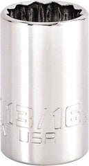 Proto - 13/16", 1/2" Drive, Standard Hand Socket - 12 Points, 1-3/4" OAL, Steel, Chrome Finish - Exact Tool & Supply