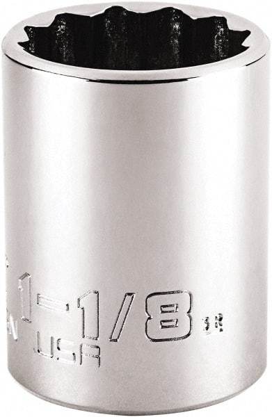 Proto - 1-1/8", 1/2" Drive, Standard Hand Socket - 12 Points, 1-63/64" OAL, Steel, Chrome Finish - Exact Tool & Supply